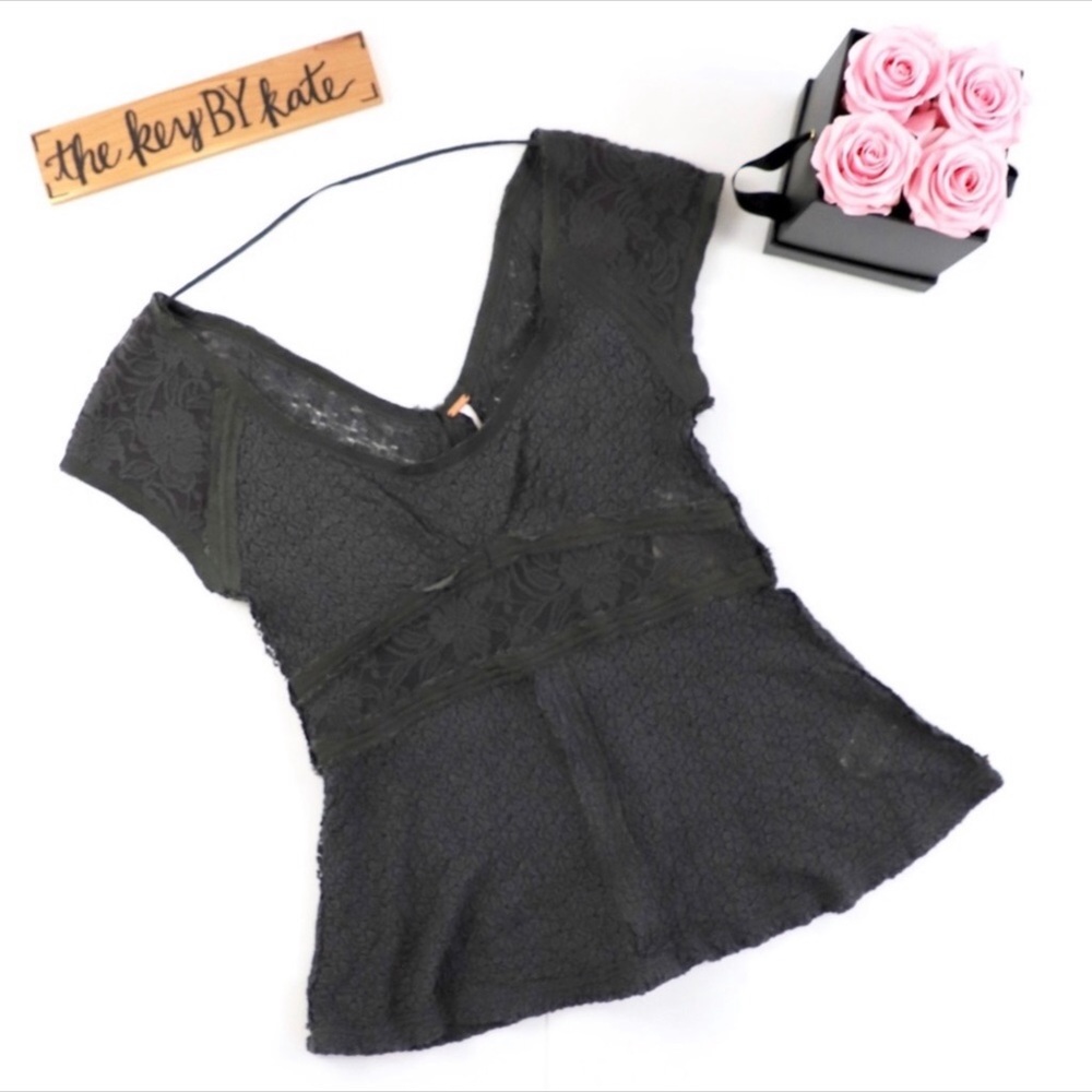 NWT RARE Free People Gray Lace Button Back Top - Picture 2 of 5